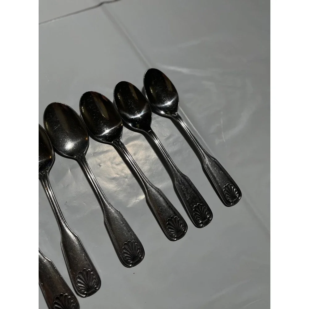Vintage Japan Stainless Steel Teaspoons Set of 7 Shell Pattern Flatware